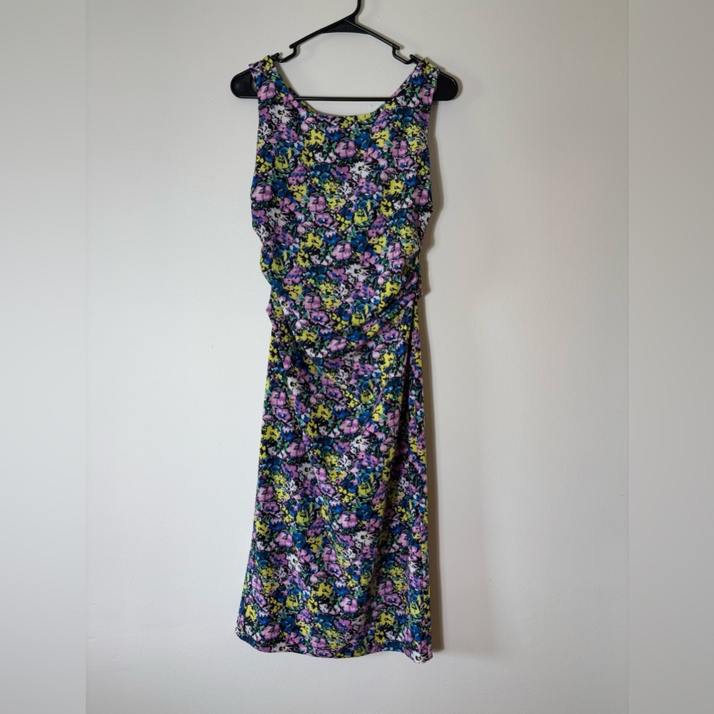 Zara Floral Sleeveless Ruched Midi Dress Size Small‎